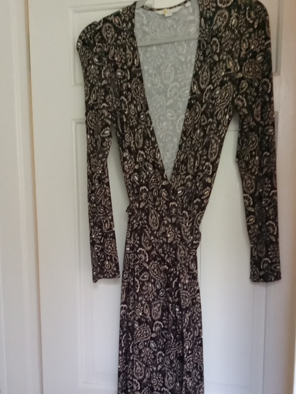 Boden Black Paisley Jersey Wrap Maxi Dress Long Sleeve Boho Classic Sz 6R